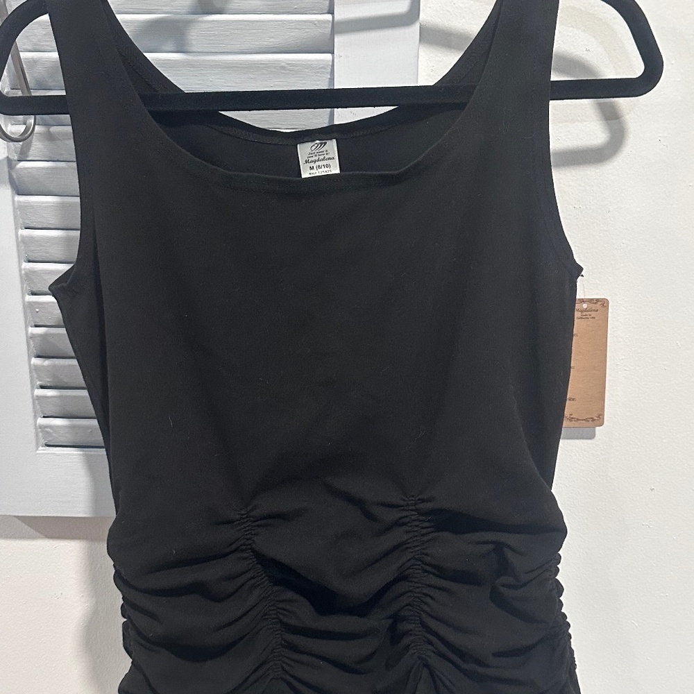 Magdalena Black Ruched Tank Top Sleeveless Stretchy M / 8-10 NWT